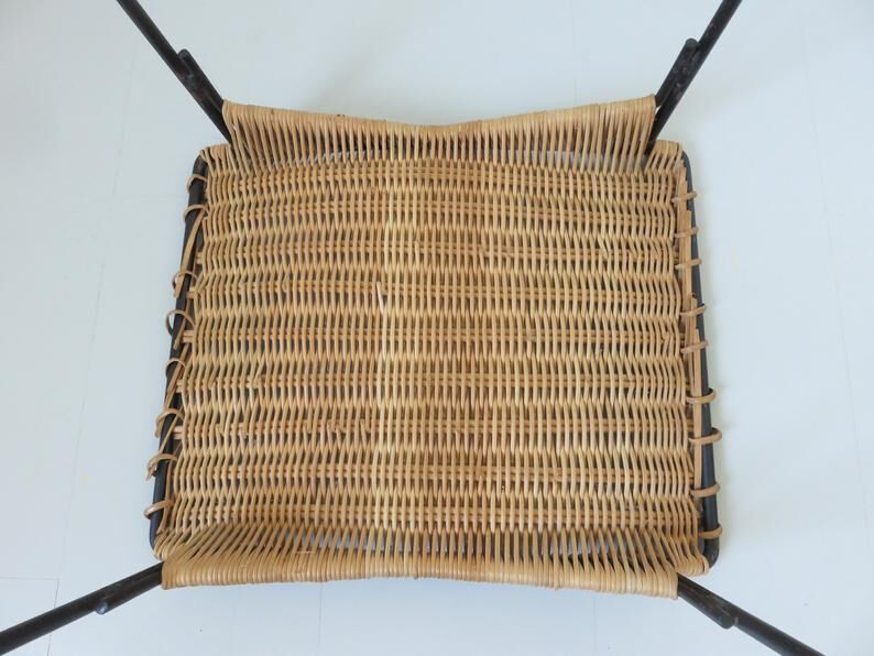 Raoul Guys stool for Airborne in wicker and metal 50s