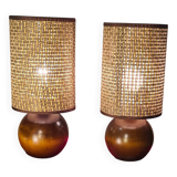 pair of Scandinavian wooden ball lamps and new lampshades 32x14 electric ok