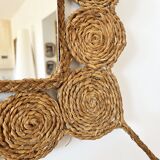 Vintage 1960s braided raffia mirror