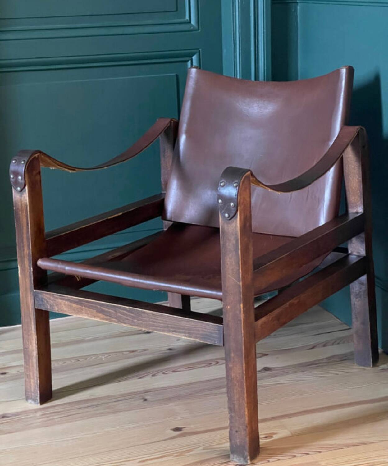 Vintage leather Safari armchair