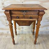 Antique walnut sewing table (19th century) Biedermeier side table