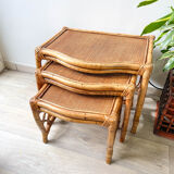 Vintage trundle tables in bamboo and rattan