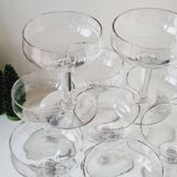 Set of 9 cut in blown and chiseled glass