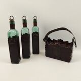 Set 3 bottles with leather bottle holders