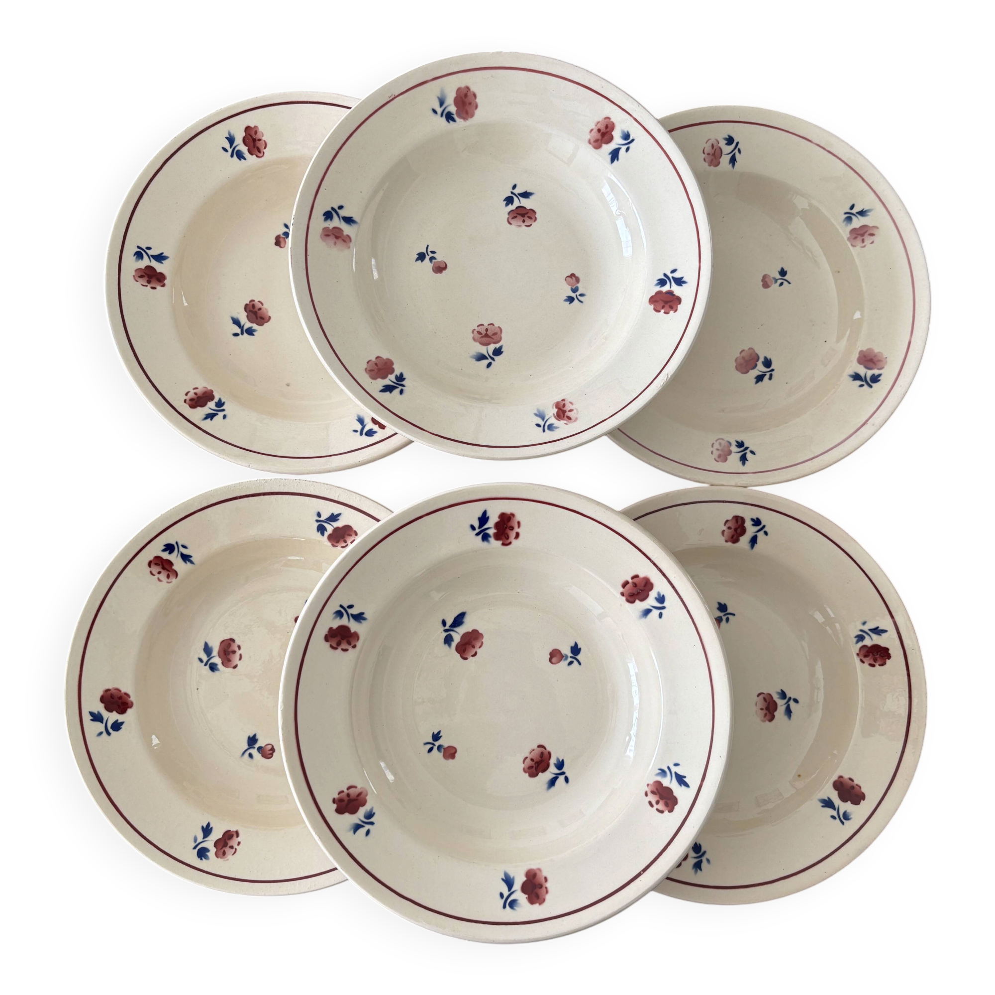 Set of 6 deep plates Badonviller model Jean – Antique crockery
