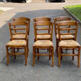 6 chaises bois massif chêne moyen et paille