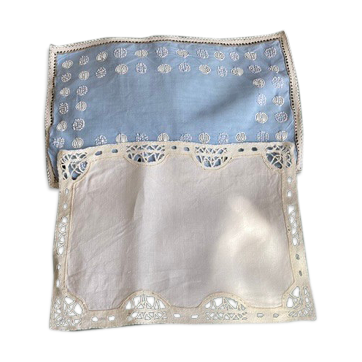 Lot of two old embroidered doilies