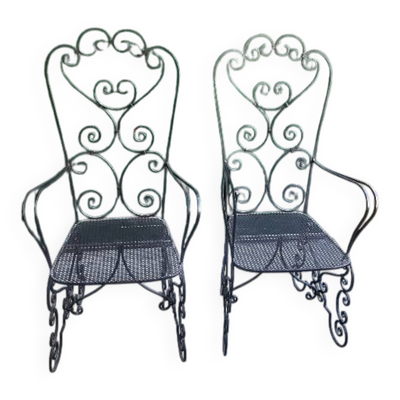 Paire de fauteuils en fer forge noir