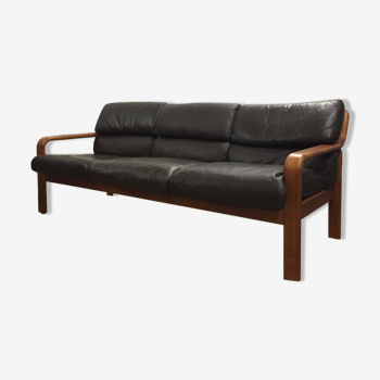 Danish teak and leather sofa