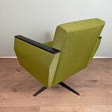 Fauteuil de salon pivotant vintage vert restauré des années 60 rembourré