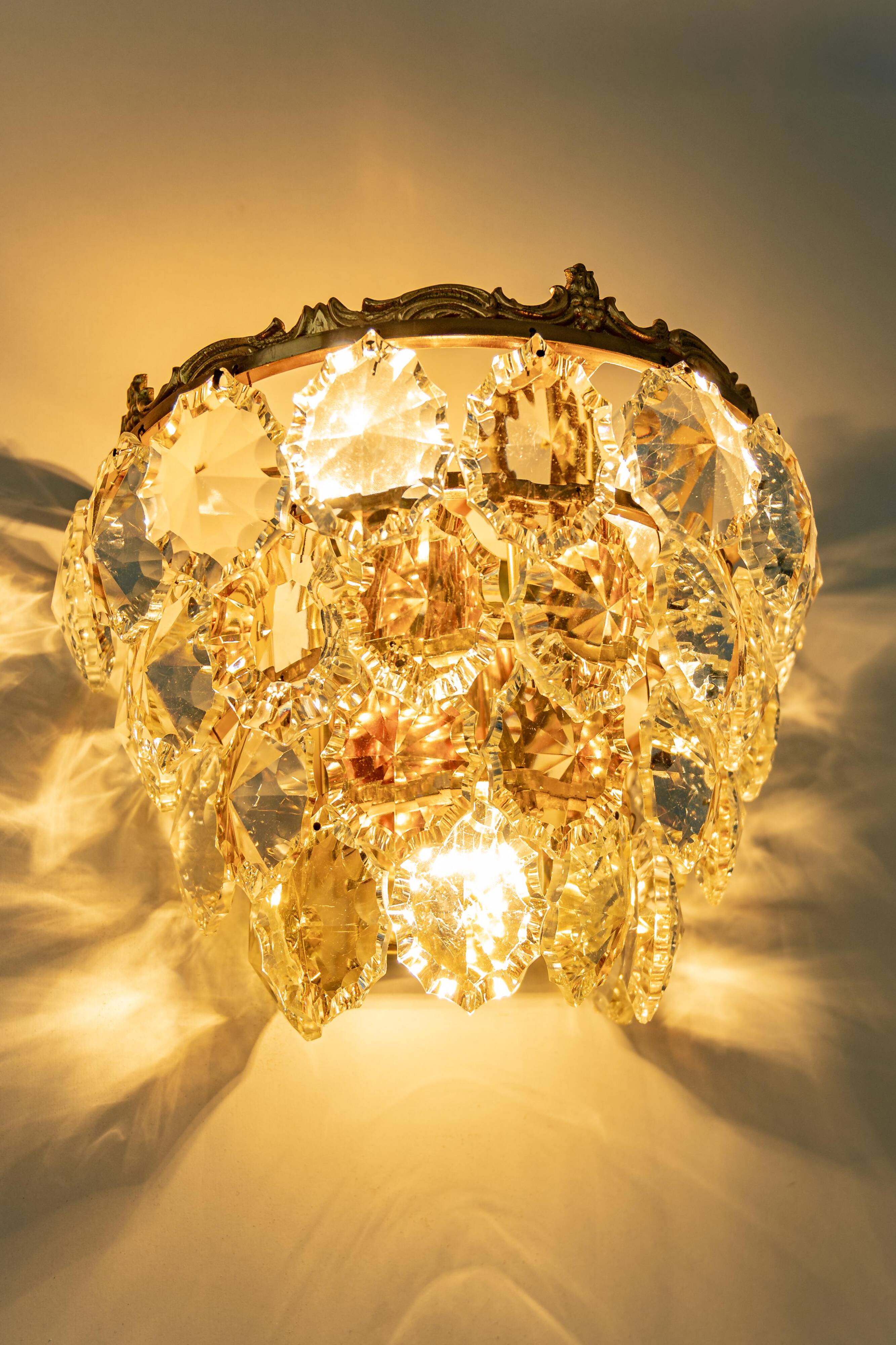 Bakalowits wall sconces, brass and crystal glass, Austria, 1960s