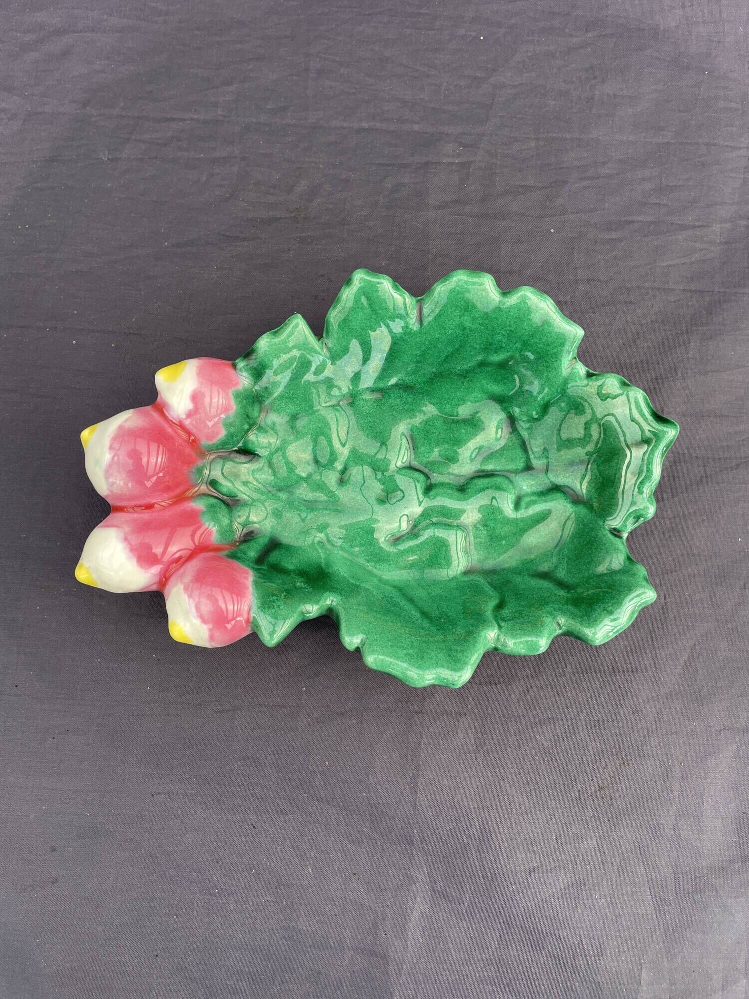 Vintage Vallauris ceramic catchall leaf radish handmade France