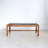 Scandinavian coffee table in oak and slate 1950