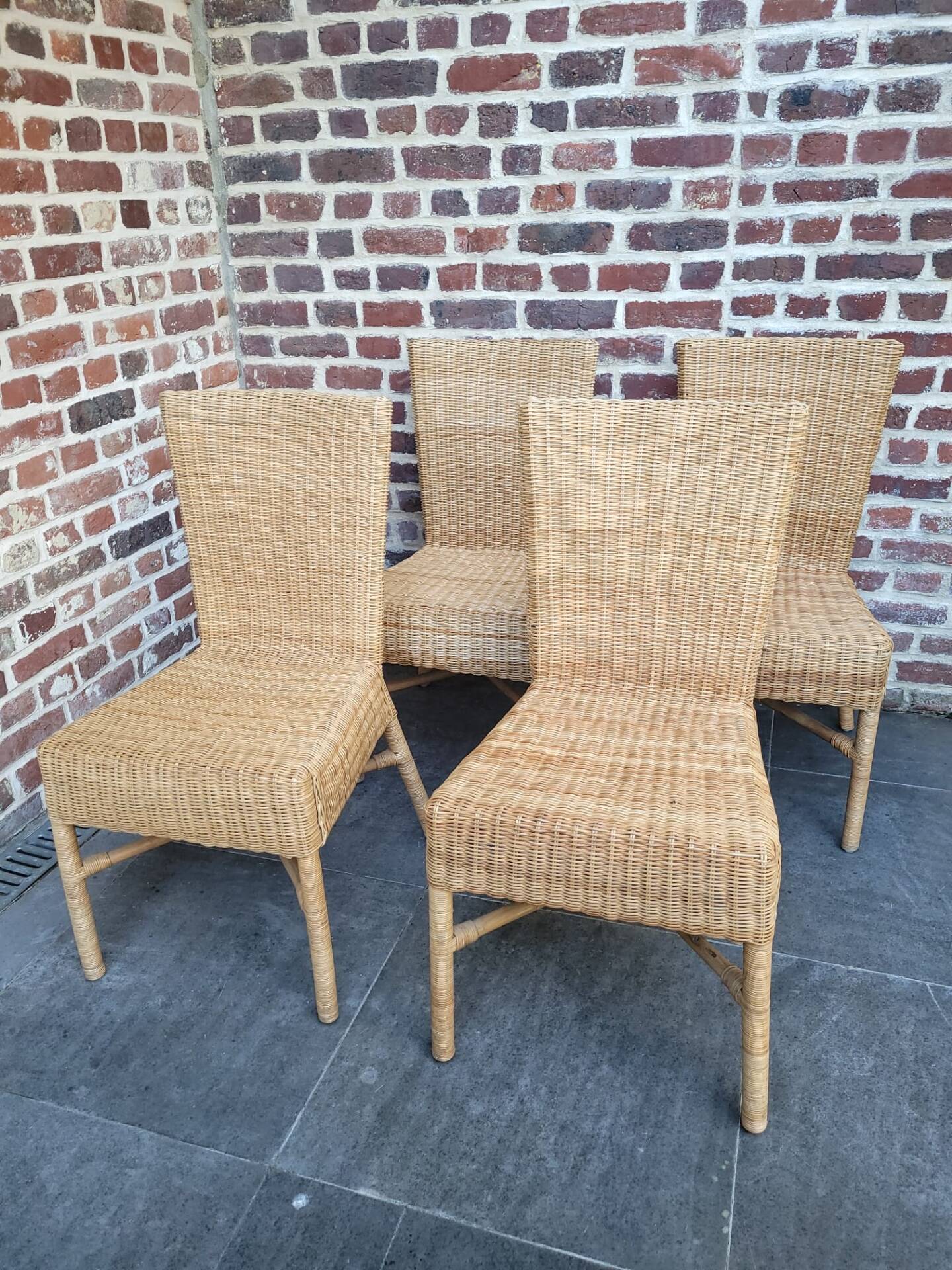 4 dining chairs in natural rattan and woven wicker