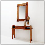 Brutalist wall mirror with a solid wood frame - 1960s