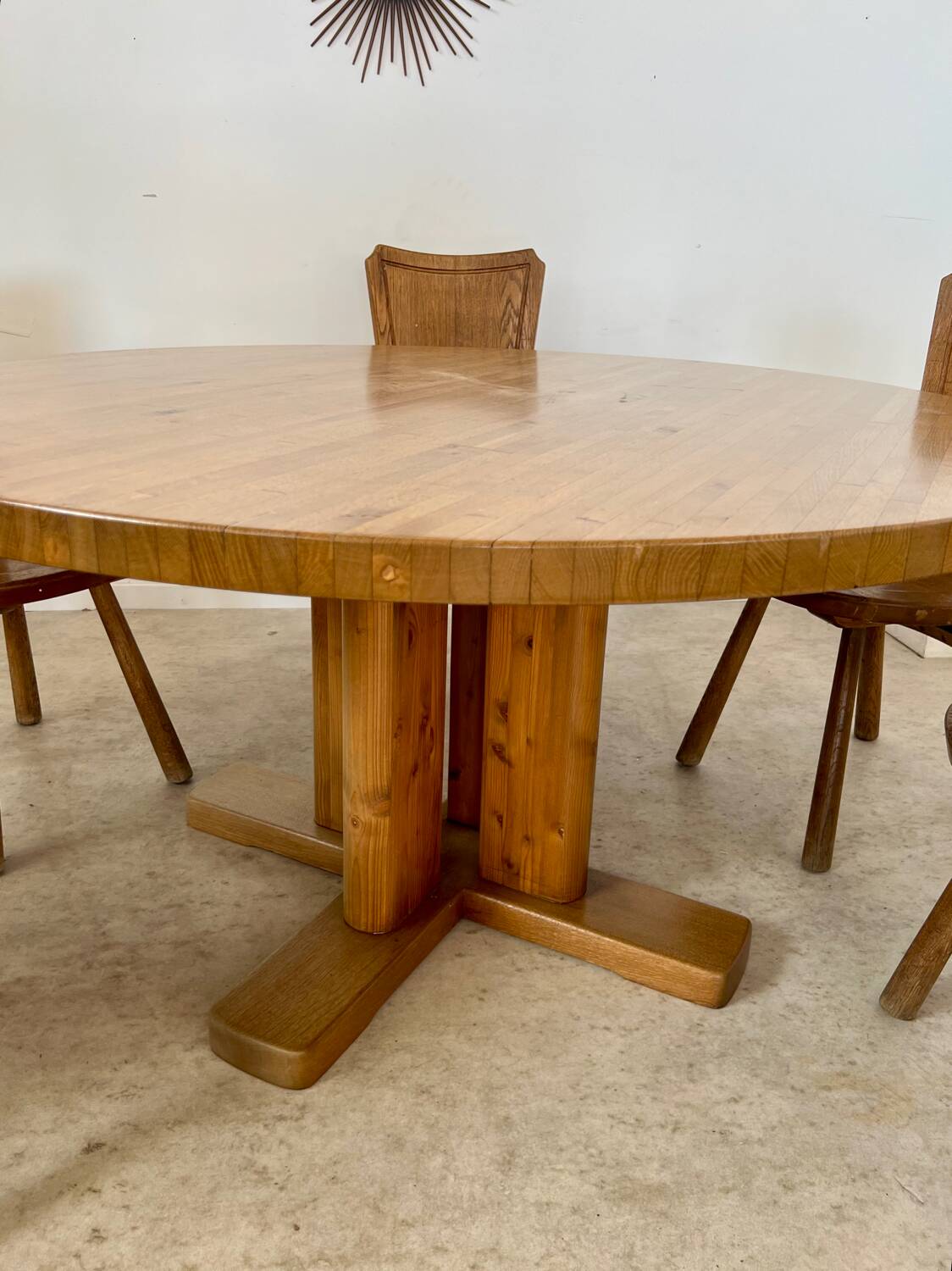 Large solid wood table 140 cm, vintage Scandinavian 70s design