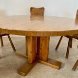 Large solid wood table 140 cm, vintage Scandinavian 70s design