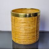 Rattan and brass book basket, Italy, 1970, 25 diam