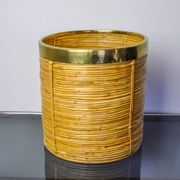 Rattan and brass book basket, Italy, 1970, 25 diam