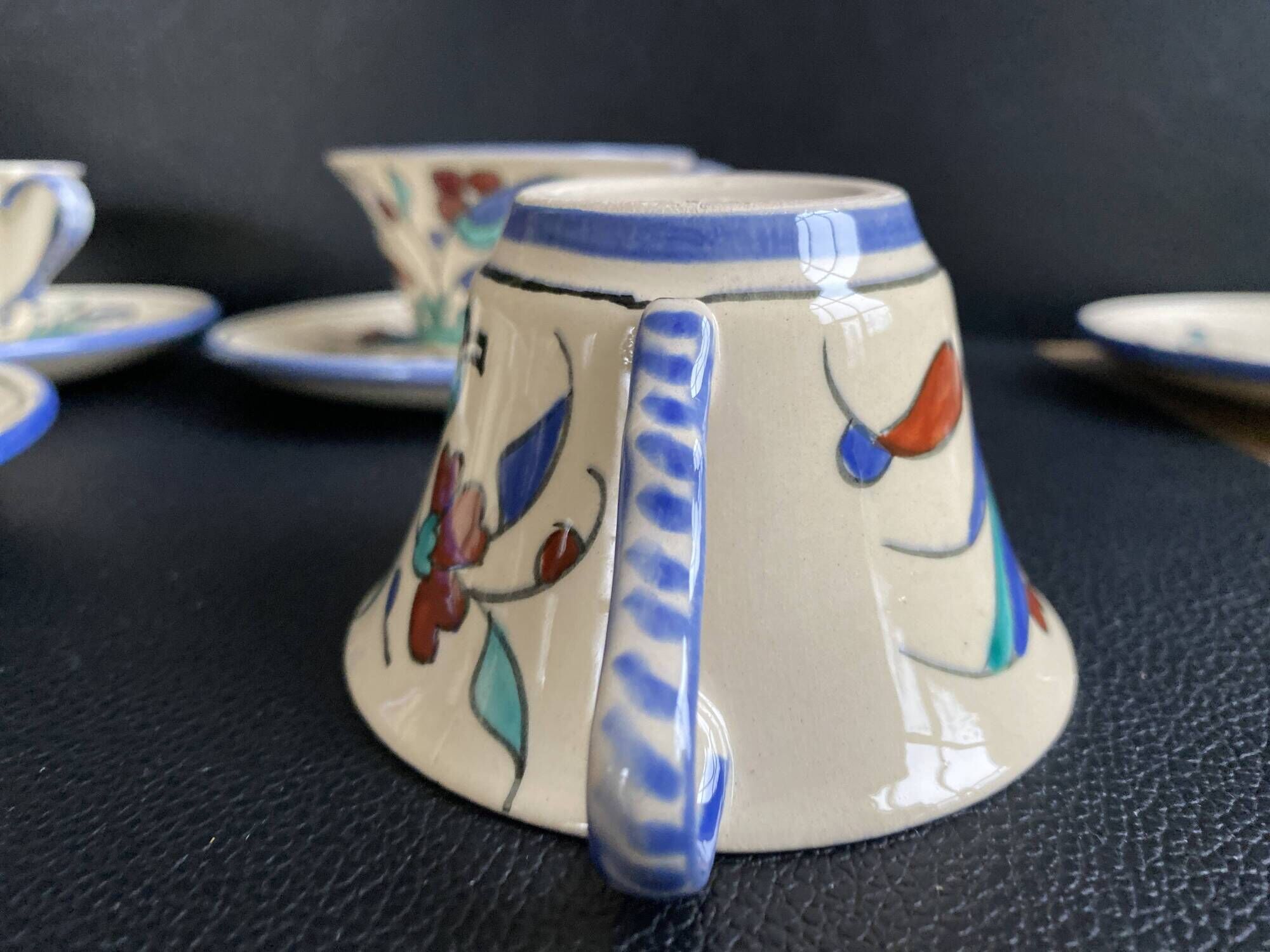 Set of 4 handmade cups and saucers – Hand-painted – Izni style