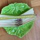Green slipware asparagus dish