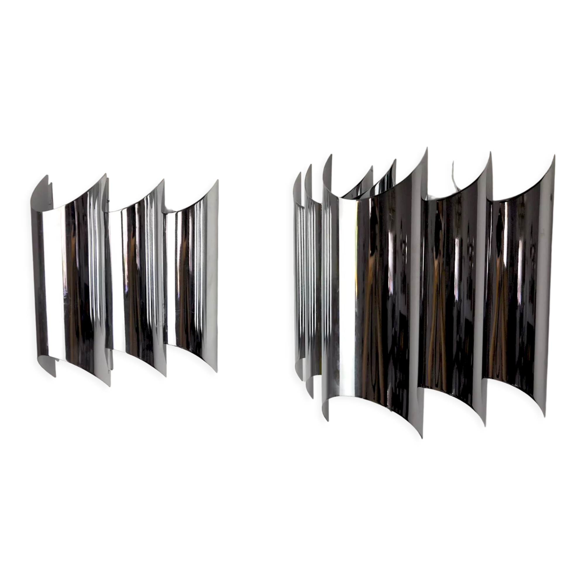 Pair of Raak wall lamps, space-age chrome design, Germany, 1970