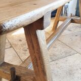 "A frame" bench in solid oak, patinated.