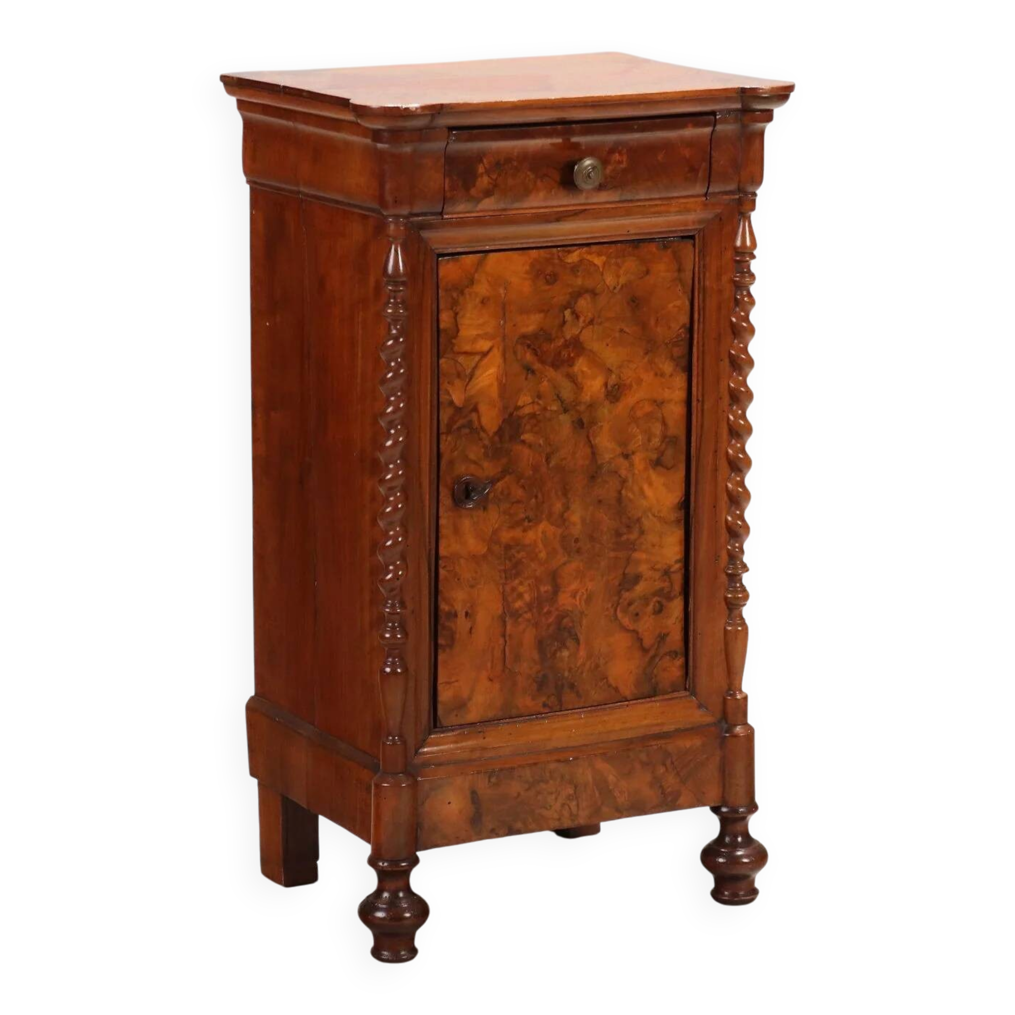 Antique Louis-Philippe bedside table in walnut, Italy, 19th century.