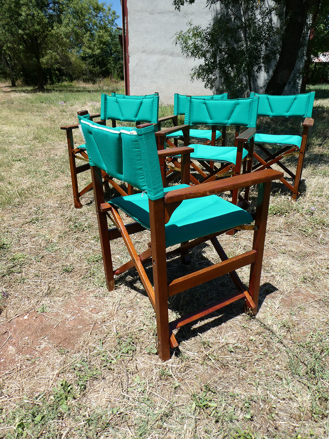 Lot of 6 foldable chairs in solid teak Roland Vlaemynck