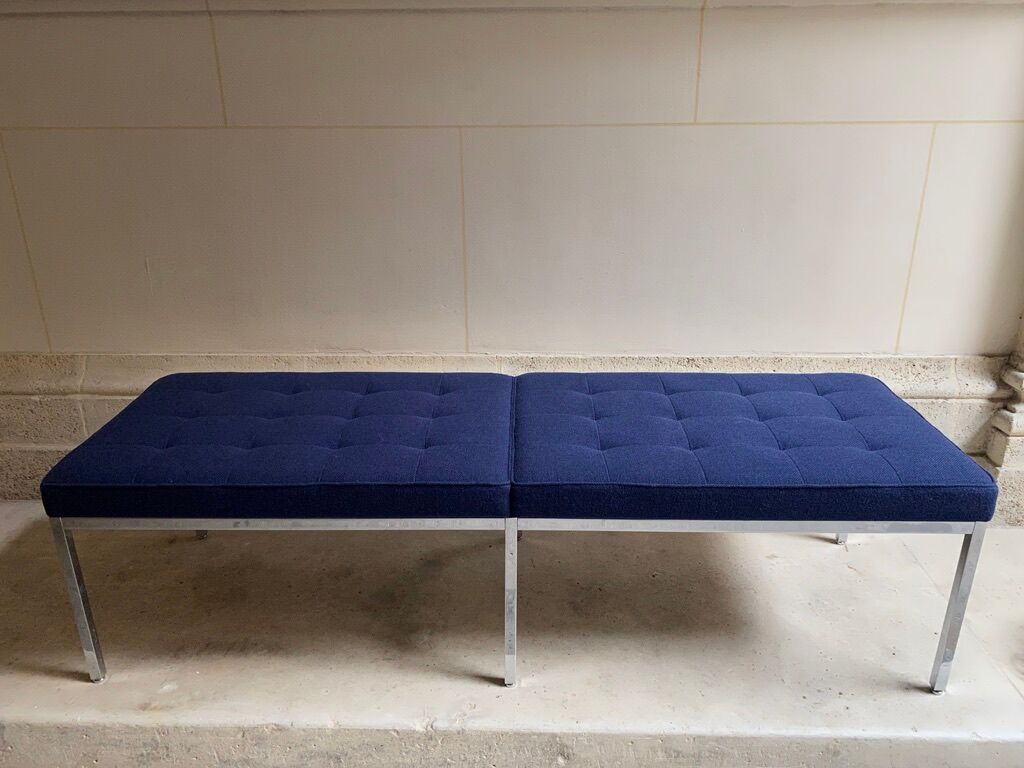 Florence Knoll bench for Knoll Studio blue fabric.