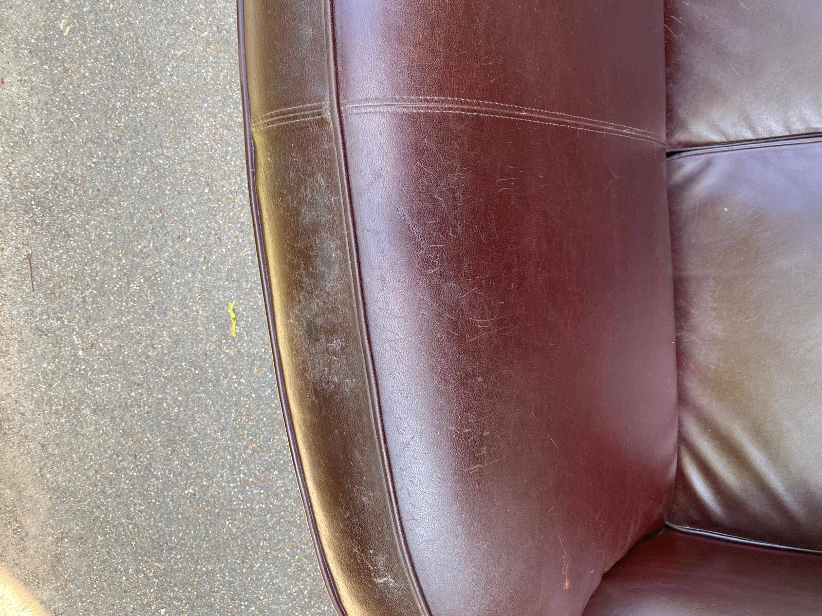 Burgundy brown leather living room sofa and club chair