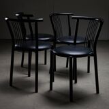 Black leather and steel dining chairs - set of 4