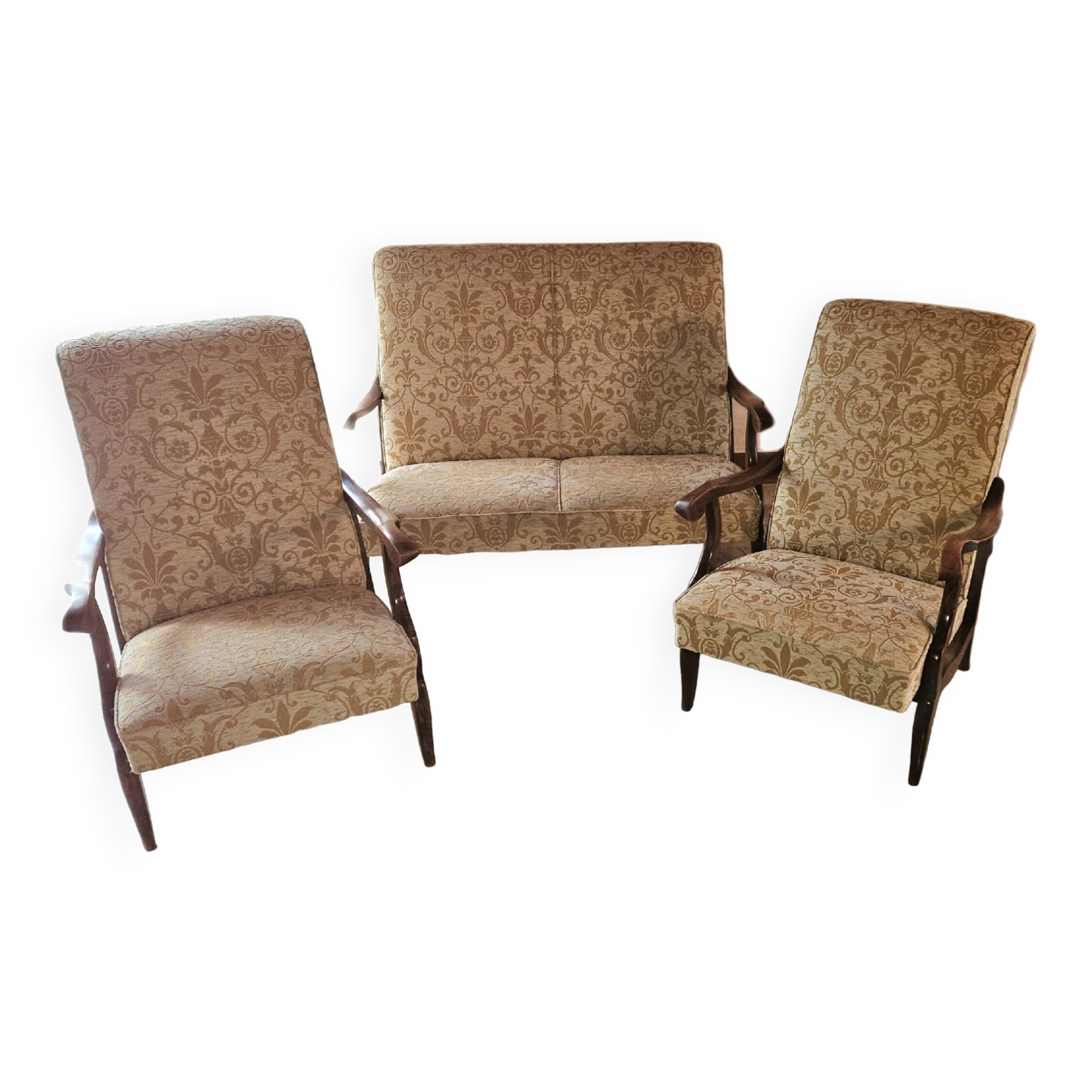 Vintage 3-piece living room in beige fabric