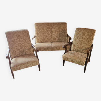 Vintage 3-piece living room in beige fabric