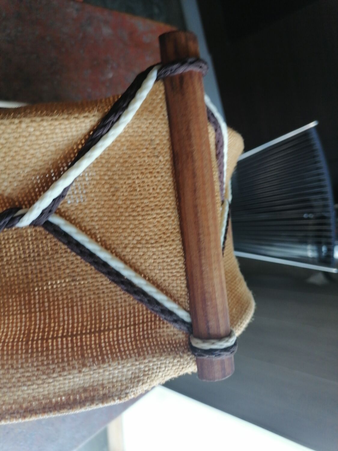 Small chandelier 1960 1970 canvas jute wood Scandinavian style