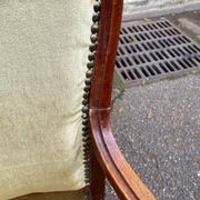 Fauteuil impérial en chêne et velours beige du 19ème siècle