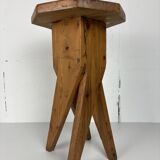 Midcentury brutalist artisanal rustic handcrafted stool, France 1960s