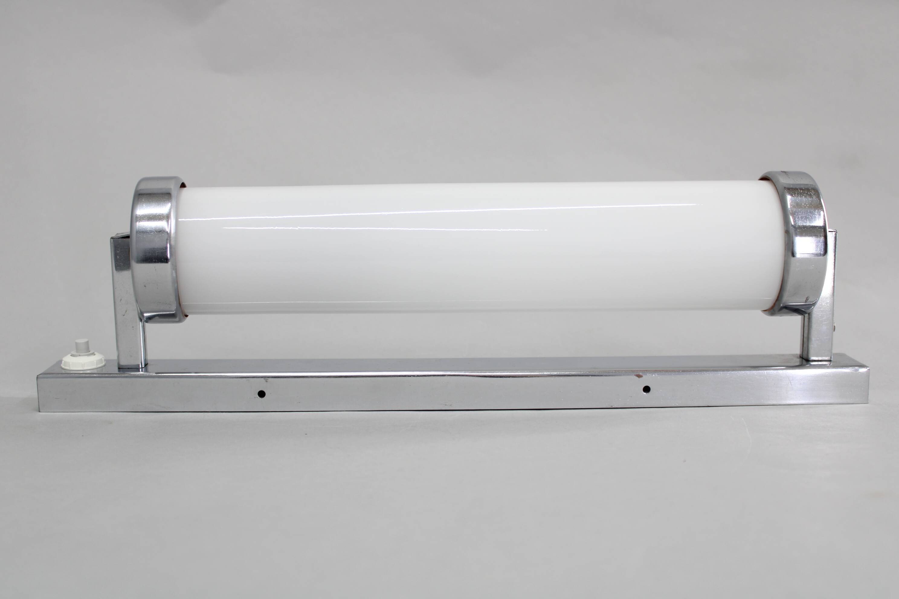 1930s Bauhaus tubular wall light, chrome & glass, Czechoslovakia