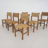 Set of six papercord dining chairs, France 1950's