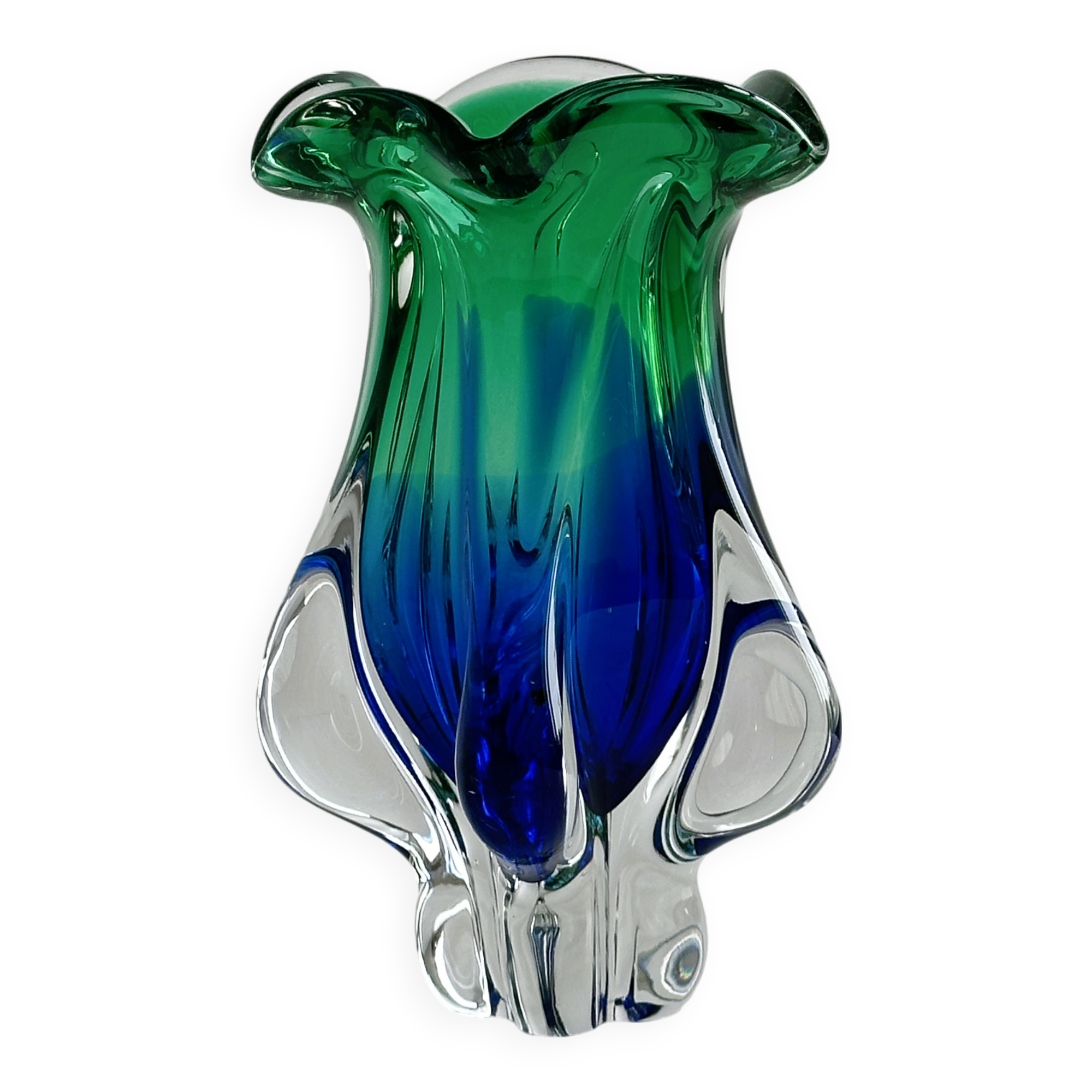Murano style blue and green blown glass vase