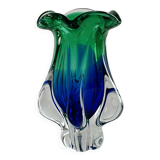 Vase en verre soufflé bleu et vert style Murano