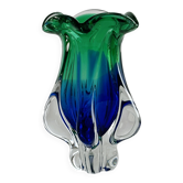 Murano style blue and green blown glass vase
