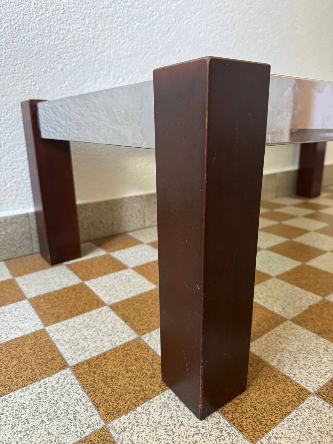 Chrome wood and smoked glass coffee table from the 70s