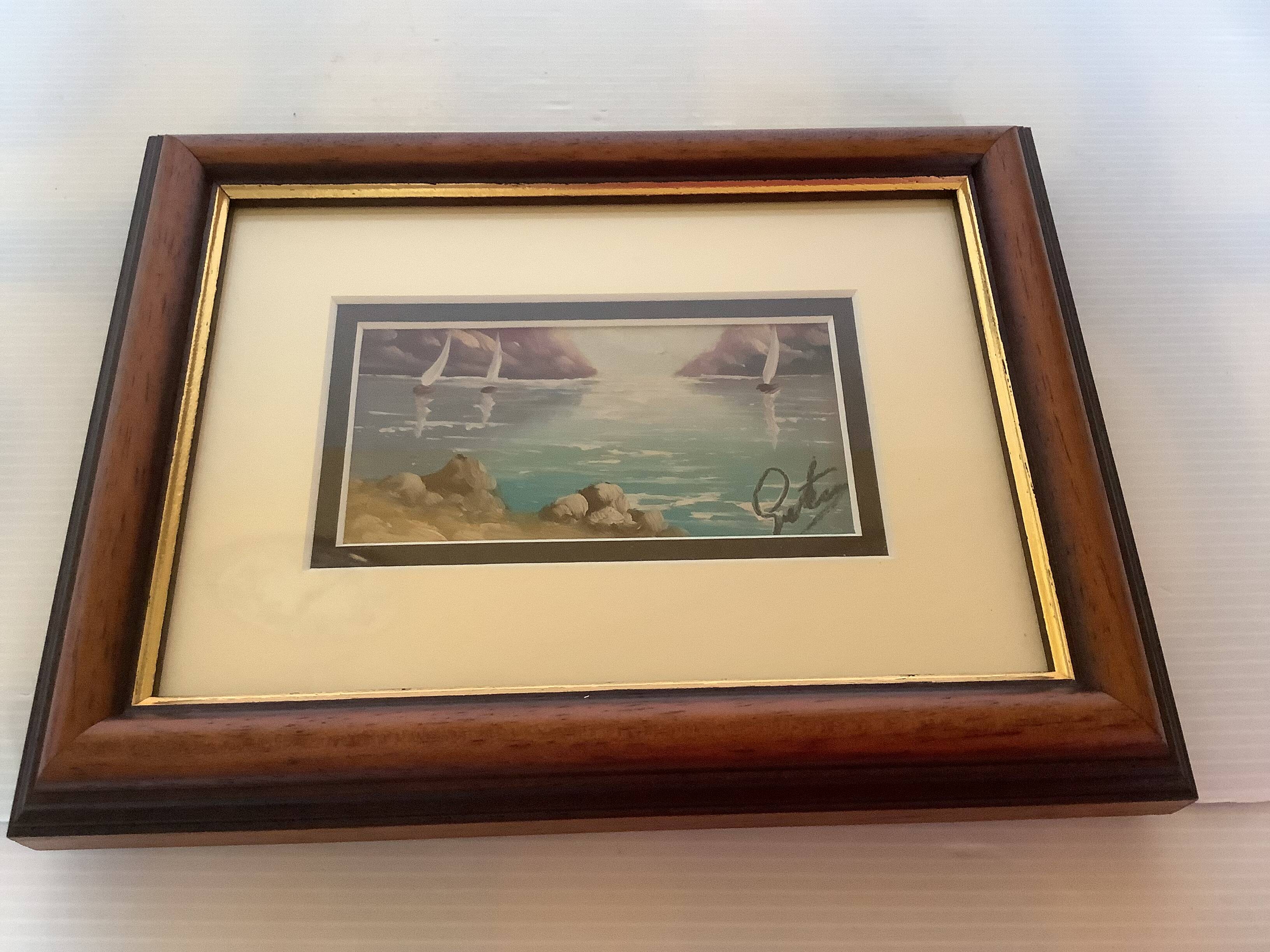 Small Marine painting, oil on panel, signed