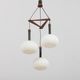 Ribbed glass and teak pendant lamp, 60s.