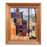 Mid-Century Modern "Cubist View" Vintage Cubist Oil Painting, Framed