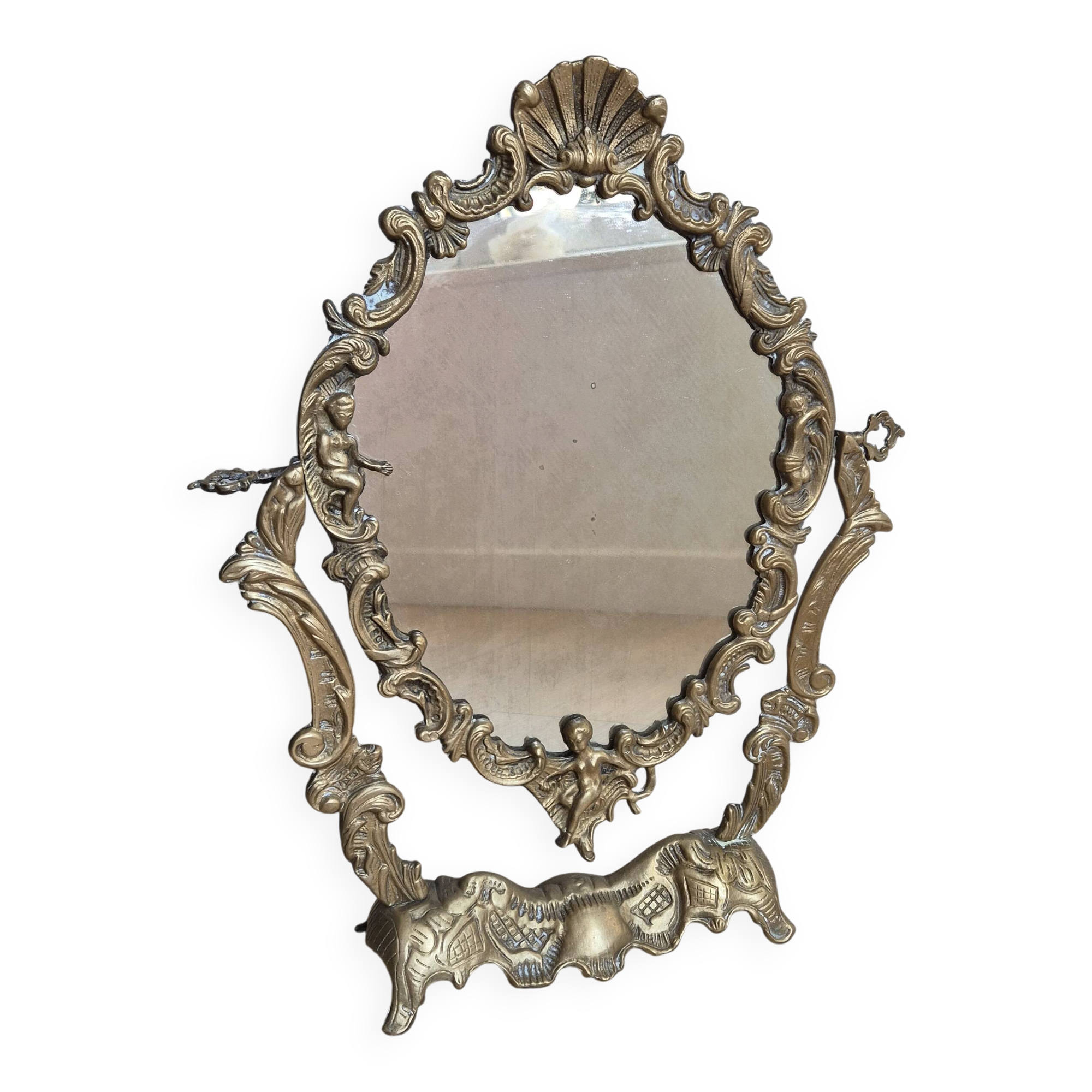 Antique table mirror in bronze — Louis XV Rococo style — 1900-1920