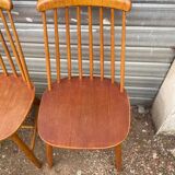 Set of 4 vintage beech chairs with teak seat