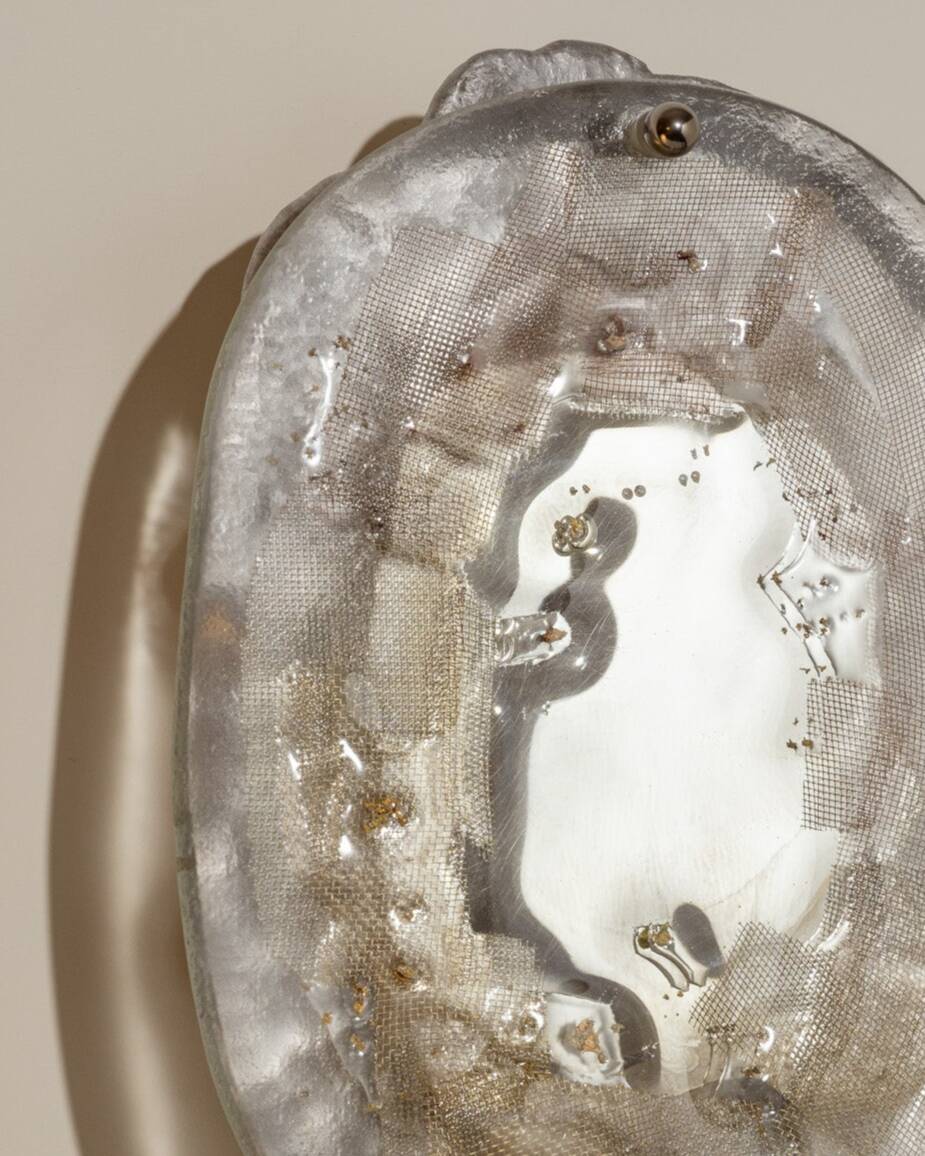 Glass, brass and aluminum wall light No.10