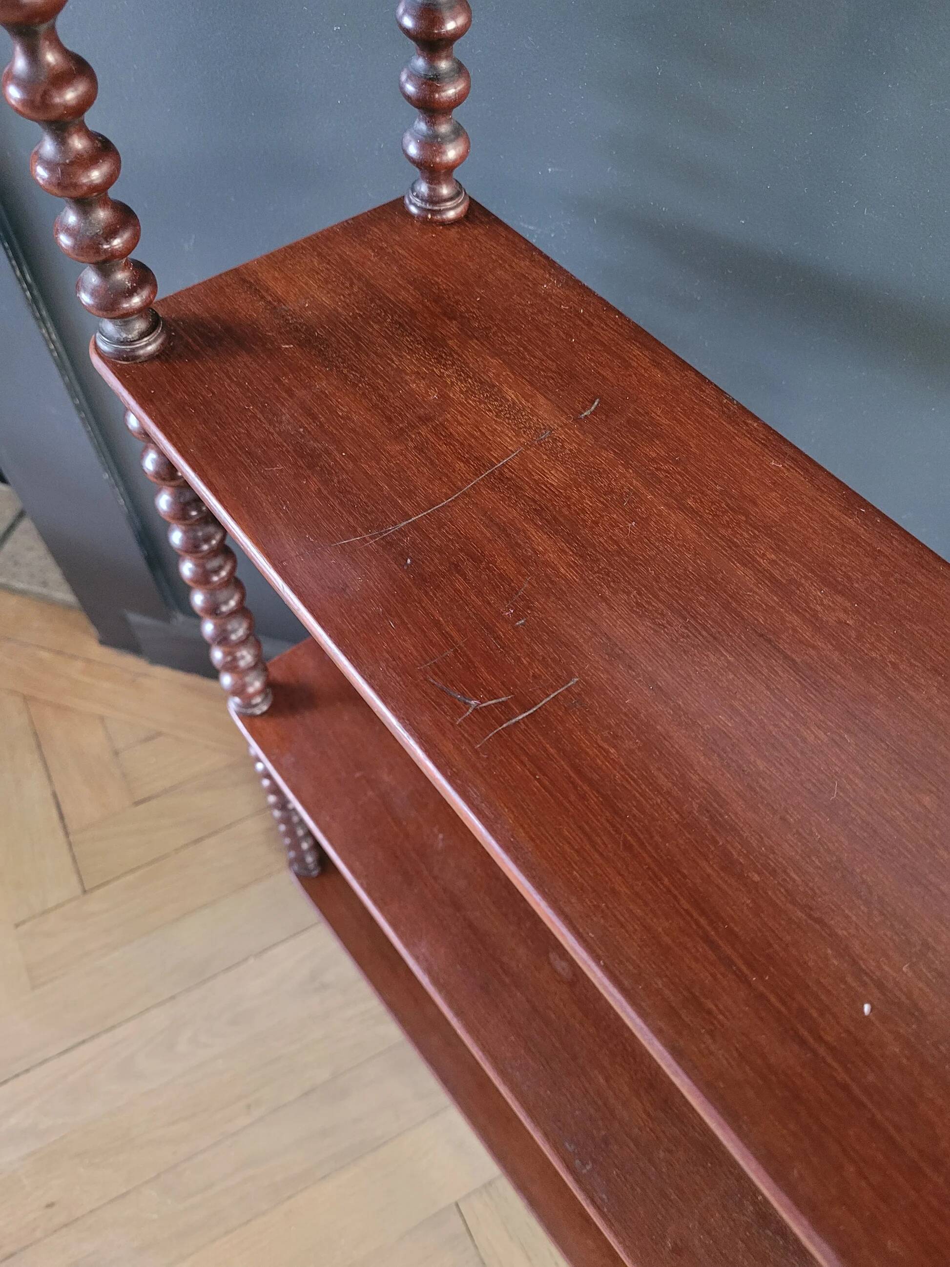 Mahogany "bobbin turned" beaded wood shelf